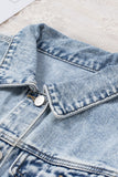 Light Blue Distressed Ripped Raw Hem Denim Jacket