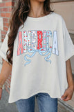 White Coquette Bow America Short Sleeve Graphic T-Shirt