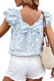 Floral Ruffle Short Sleeve Bow Back Blouse- 2 Colors