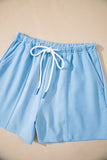 V-Neck Drop Shoulder T-Shirt and Patchwork Shorts Set- 3 Colors