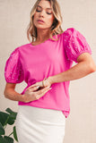 Pearl Beaded Puff Sleeve Ribbed Top- 2 Colors