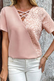 Apricot Leopard Print Criss-Cross V-Neck Blouse