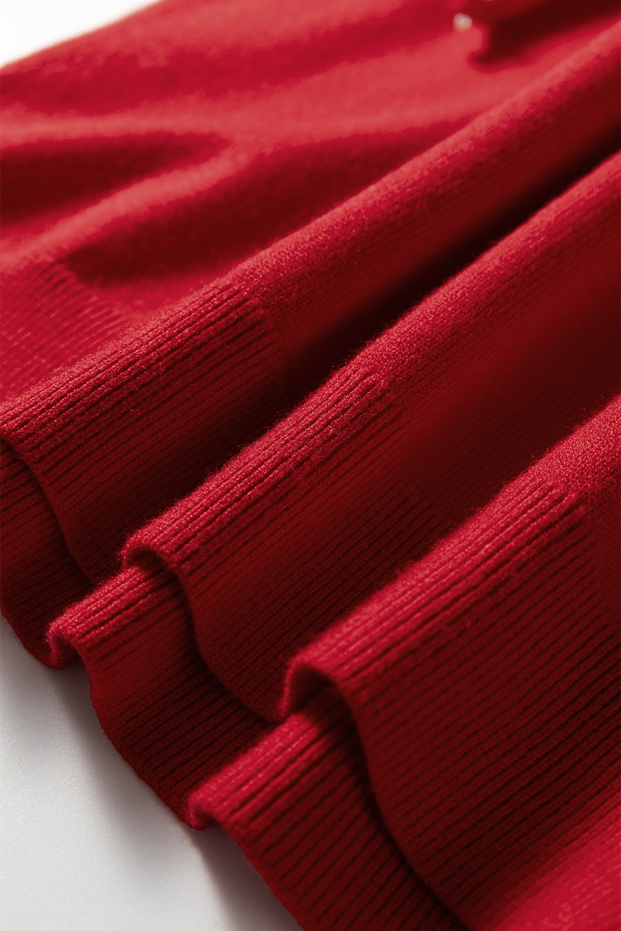 Red Pearl Embellished Double Ruffle Short Sleeve Sweater