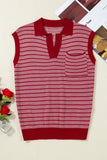 Striped Contrast Trim Sleeveless Collared Sweater- 3 Colors