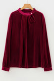 Velvet Asymmetric Button Keyhole Long Sleeve Blouse- 2 Colors
