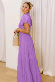 V-Neck Puff Sleeve High-Waist Tiered Maxi Dress- 3 Colors