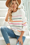 Multicolored Striped Ribbed Trim Crew Neck Sweater- 2 Colors