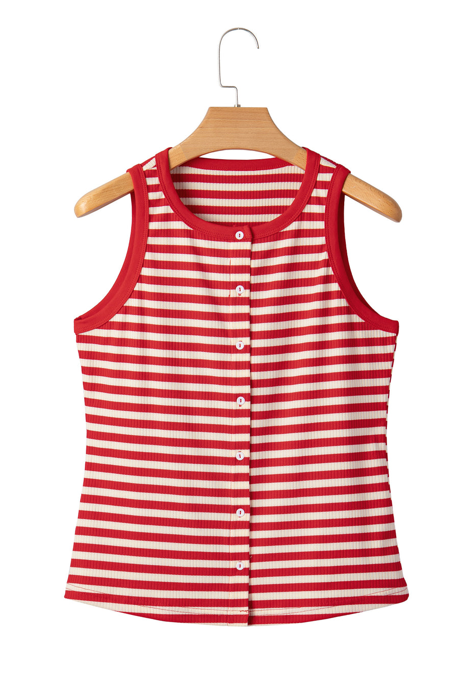 Red Striped Button-Up Ribbed Knit Tank Top