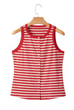 Red Striped Button-Up Ribbed Knit Tank Top