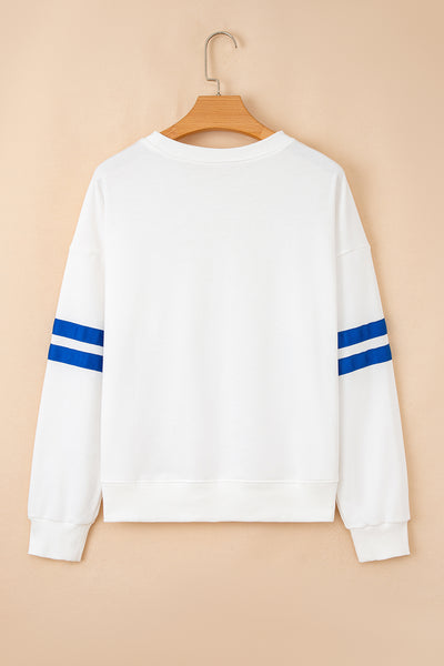 Navy Blue Preppy Striped Sleeve Loose Sweatshirt