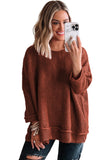 Brick Red Loose Crew Neck Textured Sweater
