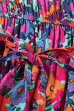 Blue Floral Print V-Neck Wrap Split Maxi Dress