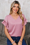 Toadstool Satin Ruffle Sleeve V-Neck Blouse