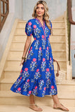 Floral Ruffle Hem Contrast Trim Neckline Midi Dress- 3 Colors