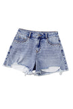 Acid Washed Pearl Studded Pocket Raw Hem Denim Shorts