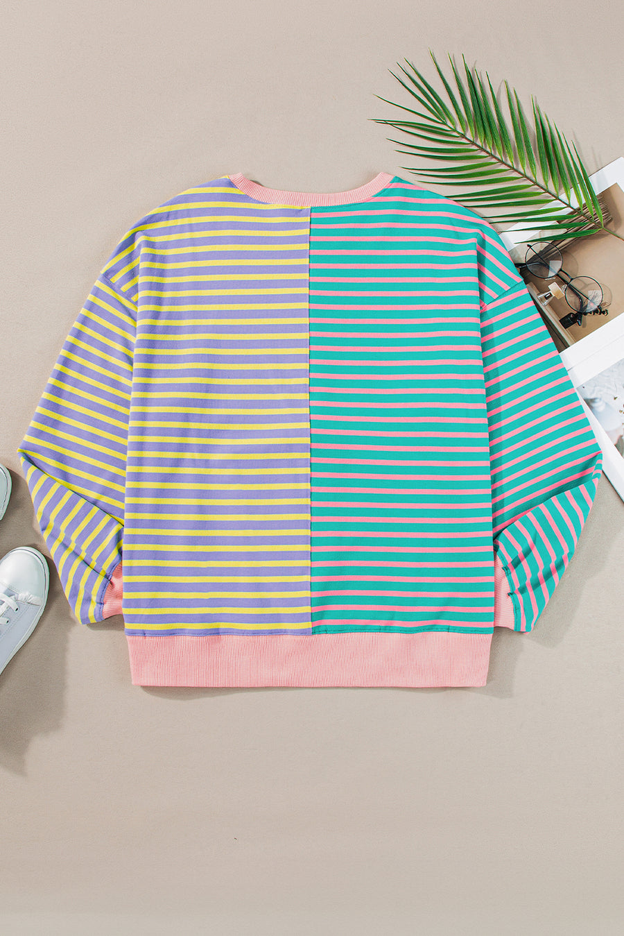 Striped Color Block Drop Shoulder Oversized Sweatshirt- 2 Colors