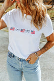 White Embroidered American Flags and Bows Short Sleeve T-Shirt