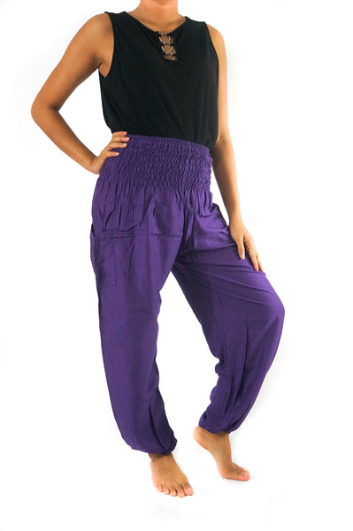 Unisex Bohemian Solid Color Harem Pants- Purple