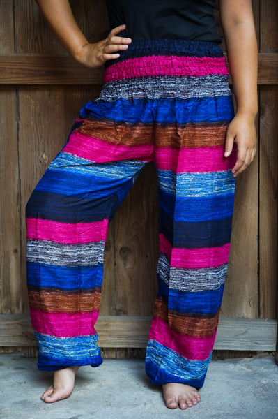 Unisex Bohemian Striped Harem Pants- Blue Multi