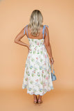 Floral Contrast Trim Tie Strap Midi Dress A
