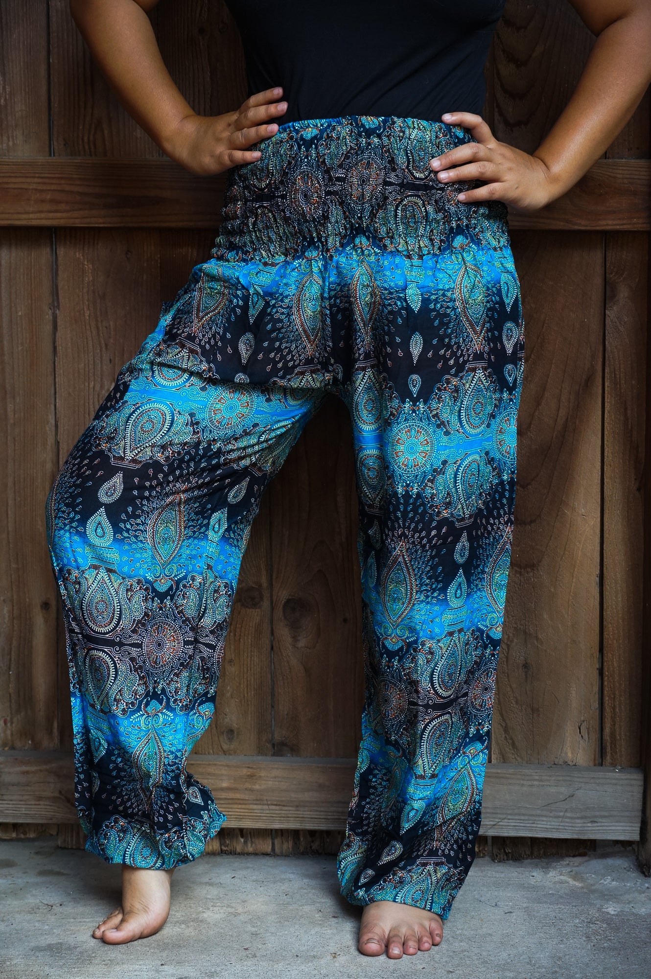 Unisex Bohemian Paisley Harem Pants- Turquoise/Black