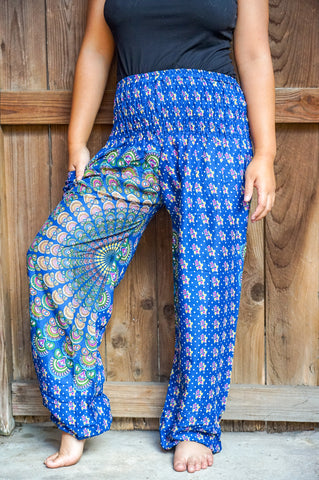 Unisex Bohemian Chakra Harem Pants- Blue Multi