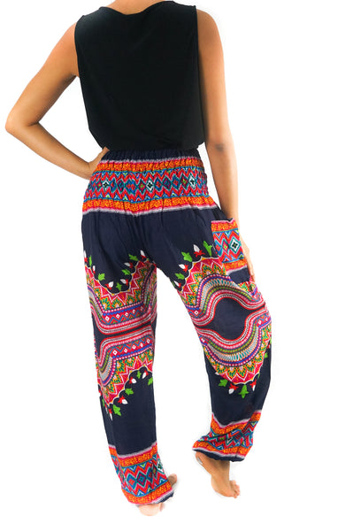 Unisex Bohemian Tribal Harem Pants- Navy Multi