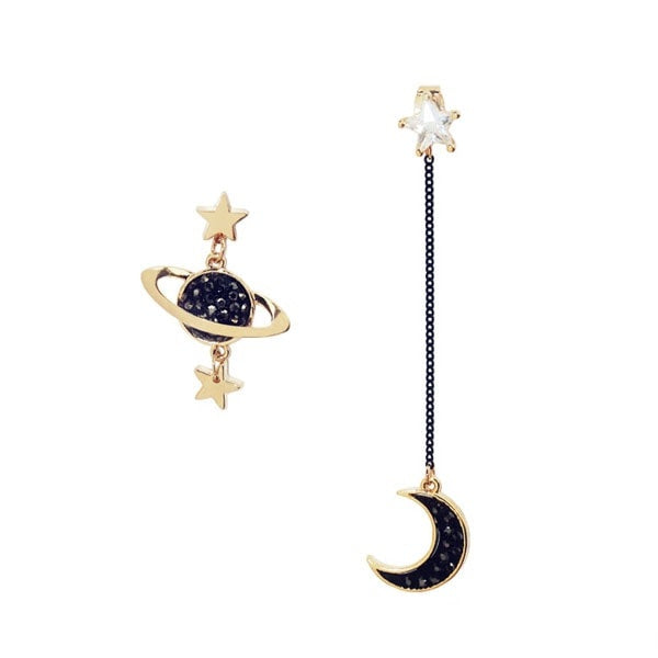 Moon, Star, & Planet Asymmetrical Earrings