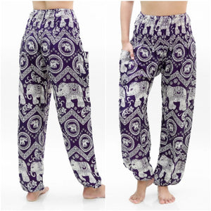 Unisex Bohemian Elephant Chevron Harem Pants- Purple