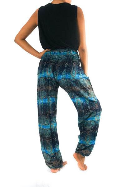 Unisex Bohemian Paisley Harem Pants- Turquoise/Black