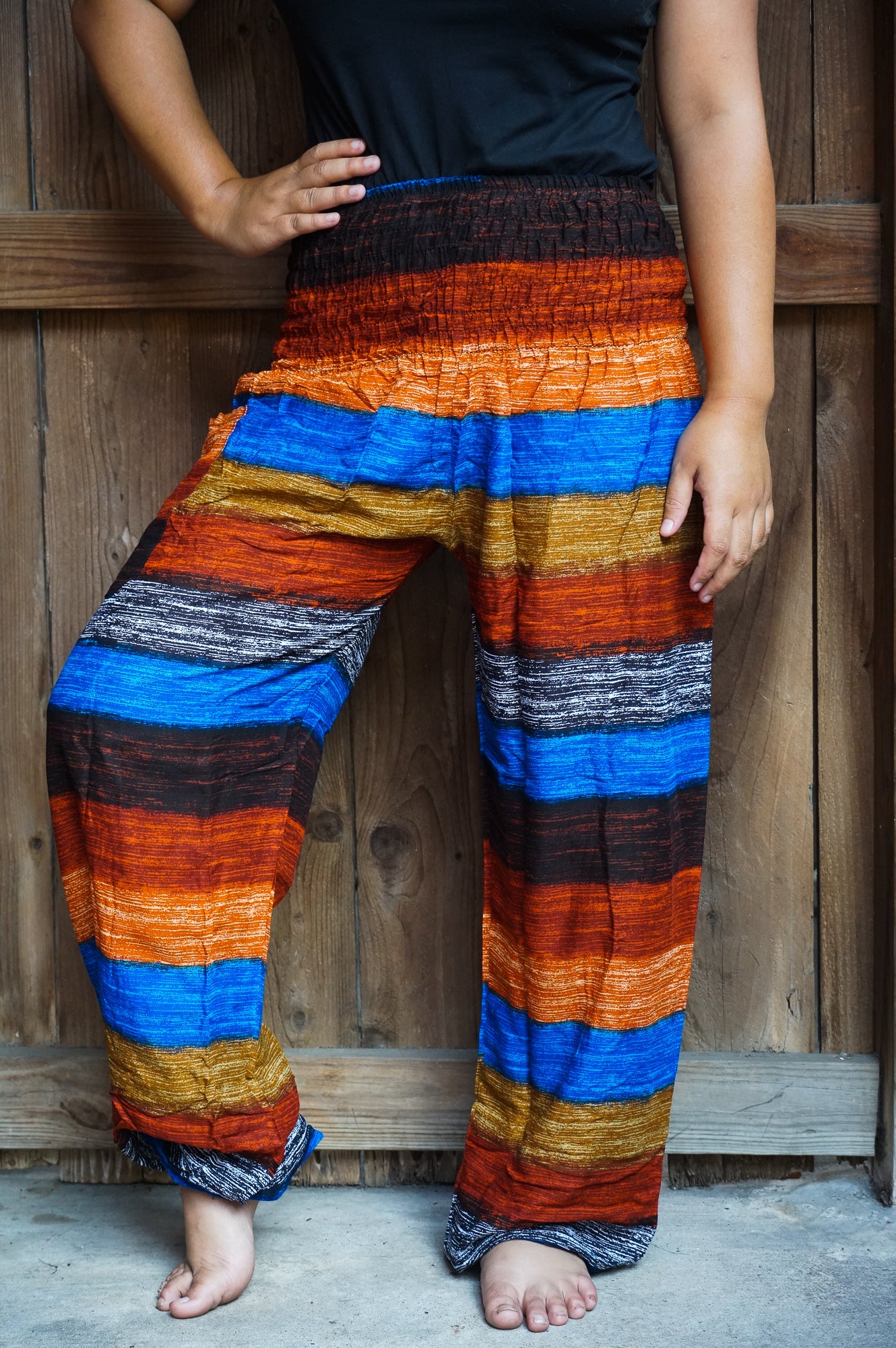 Unisex Bohemian Striped Harem Pants- Red Multi