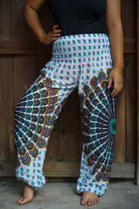 Unisex Bohemian Chakra Harem Pants- White Multi