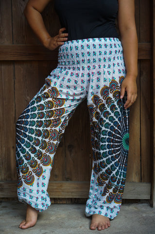 Unisex Bohemian Chakra Harem Pants- White Multi