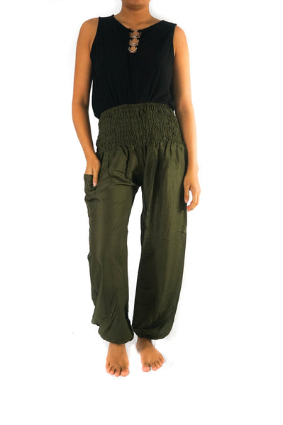 Unisex Bohemian Solid Color Harem Pants- Olive Green