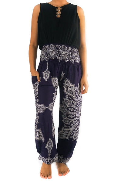 Unisex Bohemian Mandala Snowflake Harem Pants- Purple