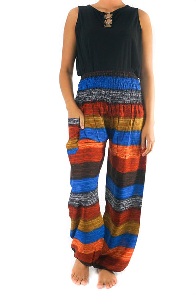 Unisex Bohemian Striped Harem Pants- Red Multi