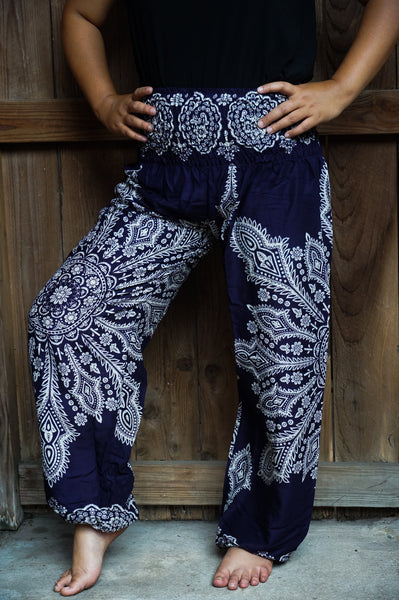 Unisex Bohemian Mandala Snowflake Harem Pants- Purple