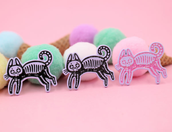 Black Cat Skeleton Enamel Pin- 2 Options