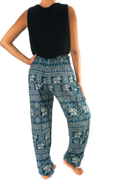 Unisex Bohemian Elephant Diamond Print Harem Pants- Teal