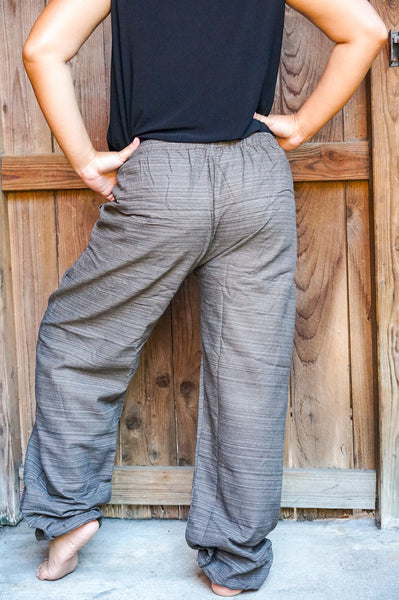 Bohemian Drawstring Slubbed Harem Pants- Gray