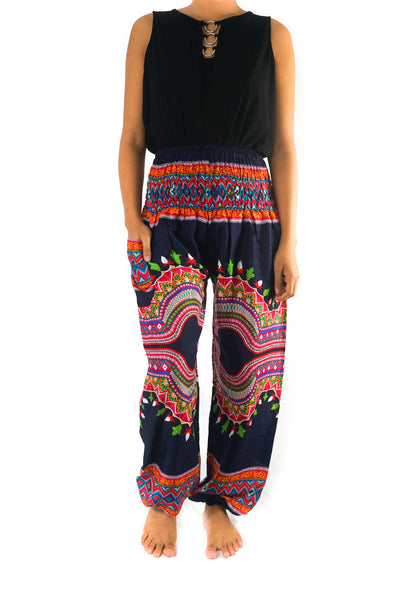 Unisex Bohemian Tribal Harem Pants- Navy Multi