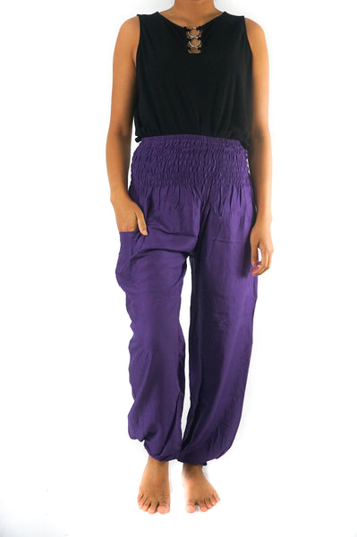 Unisex Bohemian Solid Color Harem Pants- Purple