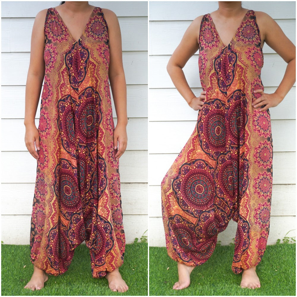 Bohemian Harem Jumpsuit- Orange Mandala