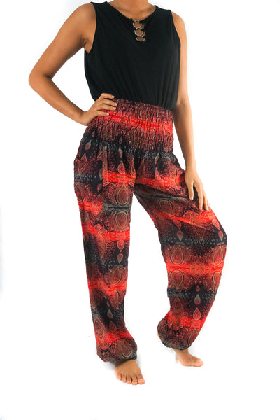 Unisex Bohemian Paisley Harem Pants- Red/Black