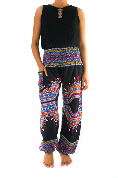 Unisex Bohemian Tribal Harem Pants- Black Multi