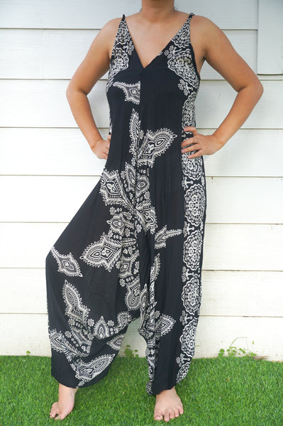 Bohemian Harem Jumpsuit- Black Mandala Snowflake