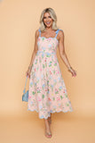Floral Contrast Trim Tie Strap Midi Dress A