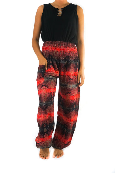 Unisex Bohemian Paisley Harem Pants- Red/Black