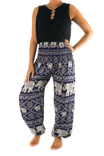 Unisex Bohemian Elephant Lattice Print Harem Pants- Purple