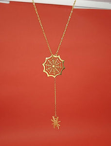 18k Gold Spider Web & Spider Necklace- 2 Colors